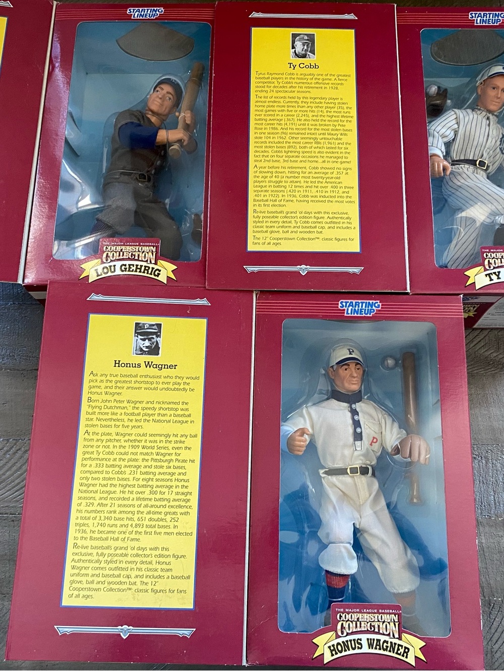 Vintage 1996 MLB Ty Cobb, Honus Wagner & Lou Gehrig 12” Starting Lineup Figures